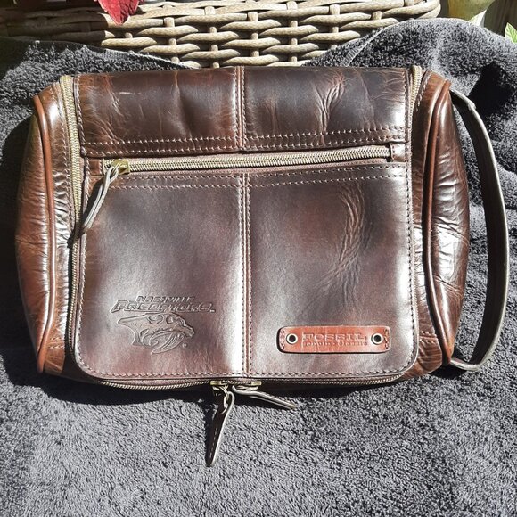Fossil Men's Leather Hanging Toiletry Wash Bag Brown Travel Nashville Predators - Picture 1 of 13